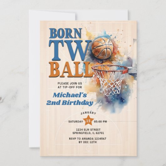 Invitation Né Deux Ball Basketball Tip Off Hoop 2e Anniversai (Devant)