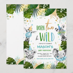 Invitation Né Deux Be Wild Anniversaire Safari Animaux Party
