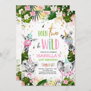 Invitation Né Deux Be Wild Birthday Safari Animals Party