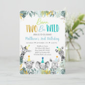 Invitation Né Deux Be Wild Blue Gold Party Animal Anniversair (Debout devant)