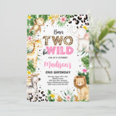 Invitation Né Deux Be Wild Empreinte de léopard Safari 2e ann (Debout devant)