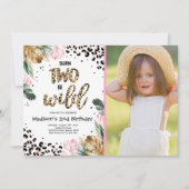 Invitation Né Deux Be Wild Jungle Empreinte de léopard Annive (Devant)