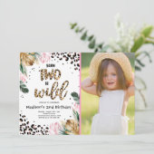 Invitation Né Deux Be Wild Jungle Empreinte de léopard Annive (Debout devant)