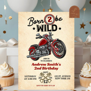 Invitation Né Deux Be Wild Motorcycle 2e Birthday Boy