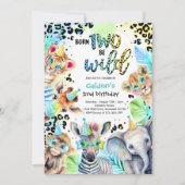 Invitation Né Deux Be Wild Safari Blue Boy Leopard Anniversai (Devant)