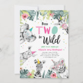 Invitation Né Deux Be Wild Safari Party Animaux Anniversaire (Devant)