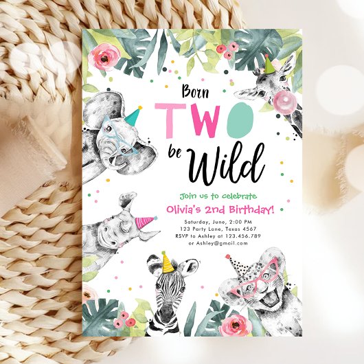 Invitation Né Deux Be Wild Safari Party Animaux Anniversaire