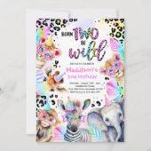 Invitation Né Deux Be Wild Safari Rose Girl Leopard Anniversa (Devant)