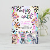Invitation Né Deux Be Wild Safari Rose Girl Leopard Anniversa (Debout devant)