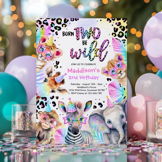 Invitation Né Deux Be Wild Safari Rose Girl Leopard Anniversa