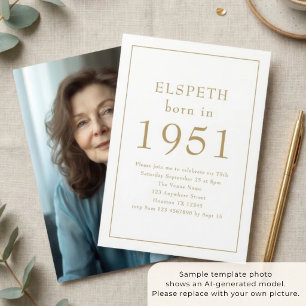Invitation Né en 1951 Texte Or Photo Fête des 75 ans