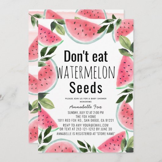 Invitation Ne mangez pas Baby shower d'aquarelle de graines d (Devant / Derrière)