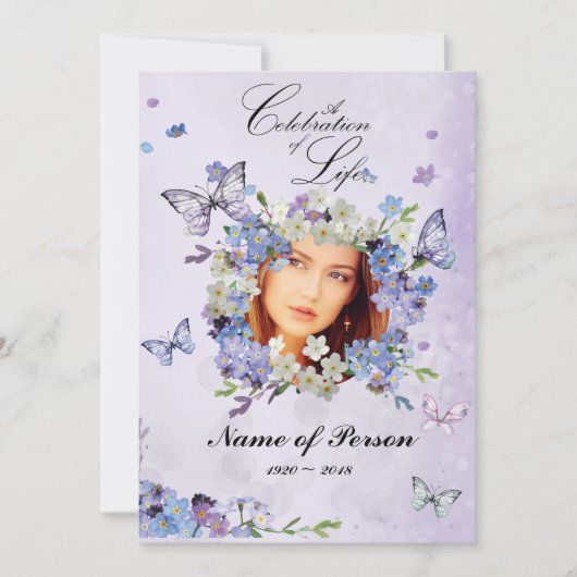 Invitation Ne m'oubliez pas papillons Célébration de la vie (Devant)