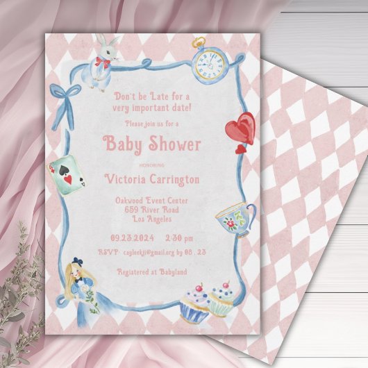 Invitation Ne pas être en retard Alice dans le Baby shower ro