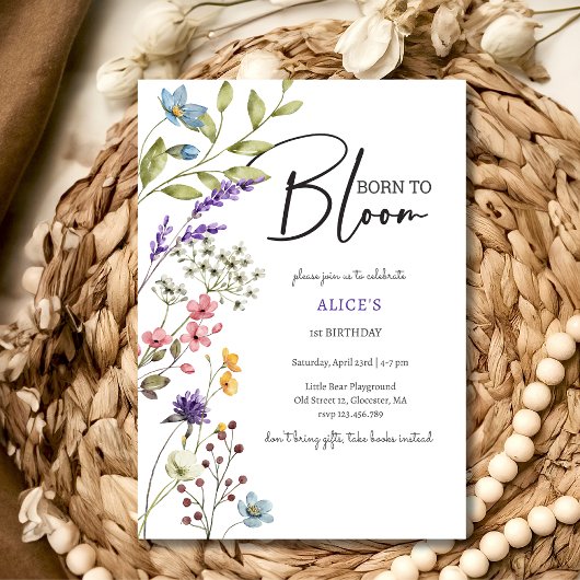 Invitation Né pour fleurir des fleurs sauvages anniversaire d