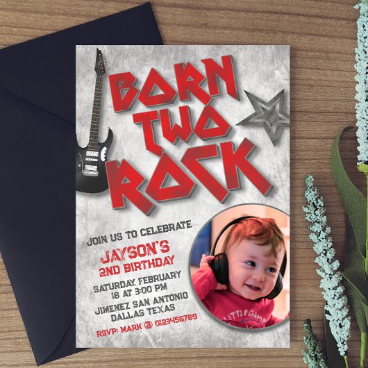 Invitation Né pour la musique Rock avec image
