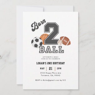 Invitation Né pour le ballon Sport 2e anniversaire garçon