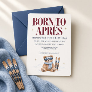 Invitation Né pour l'ours en peluche d'après-ski d'hiver