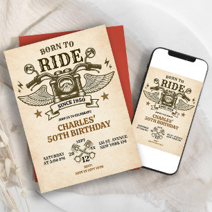 Invitation Né pour rouler 50e anniversaire de moto