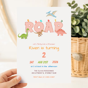Invitation Né pour rugir Dessin animé dinosaure Enfant 2e ann