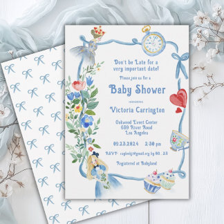 Invitation Ne soyez pas en retard Baby Shower Alice au pays d