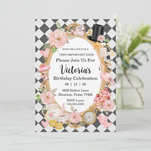 Invitation Ne soyez pas en retard Pink Anniversaire Invitatio (Debout devant)