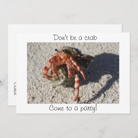 Invitation Ne soyez pas un crabe, viennent à une partie ! (Devant / Derrière)