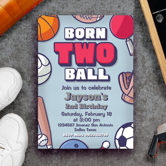 Invitation Né Two Ball - 2e Birthday Boy