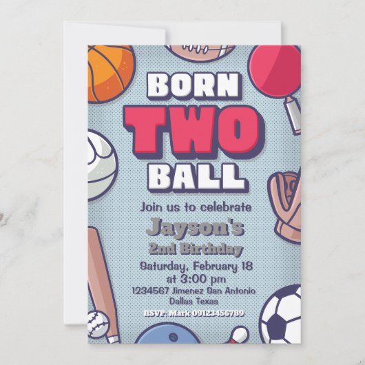 Invitation Né Two Ball - 2e Birthday Boy (Devant)