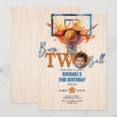 Invitation Né Two Ball Boy's Basketball 2e fête d'anniversair (Devant / Derrière)