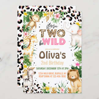 Invitation Né Two Be Wild 2e Anniversaire Animaux de la jungl