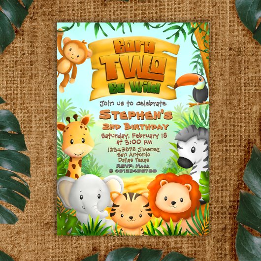 Invitation Né Two Be Wild - Safari 2e anniversaire