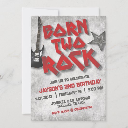 Invitation Né Two Rock - 2e anniversaire (Devant)