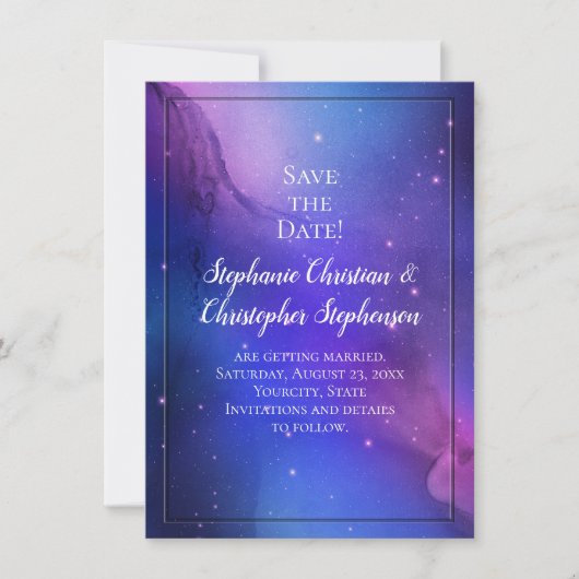 Invitation Nebula violette Art céleste Mariage spatial (Devant)