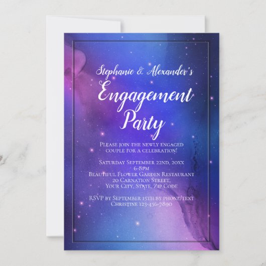 Invitation Nebula violette Art céleste Mariage spatial (Devant)