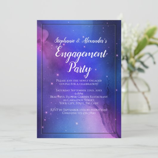 Invitation Nebula violette Art céleste Mariage spatial (Debout devant)