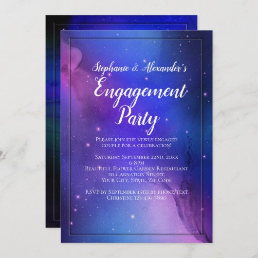 Invitation Nebula violette Art céleste Mariage spatial (Devant / Derrière)