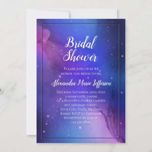 Invitation Nebula violette Art céleste Mariage spatial (Devant)