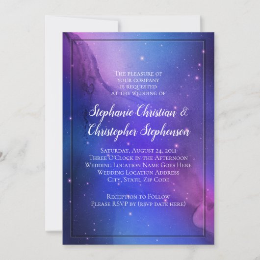 Invitation Nebula violette Art céleste Mariage spatial (Devant)