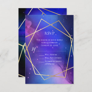 Invitation Nebula violette Art Celestial Géométrique Or RSVP
