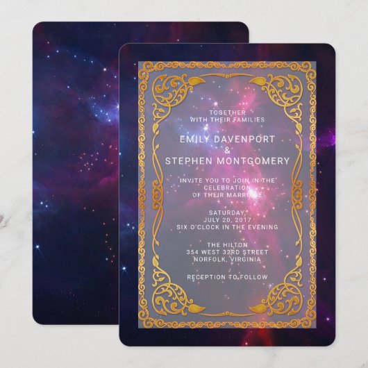 Invitation Nébuleuse de l'espace cosmique avec cadre décorati (Devant / Derrière)