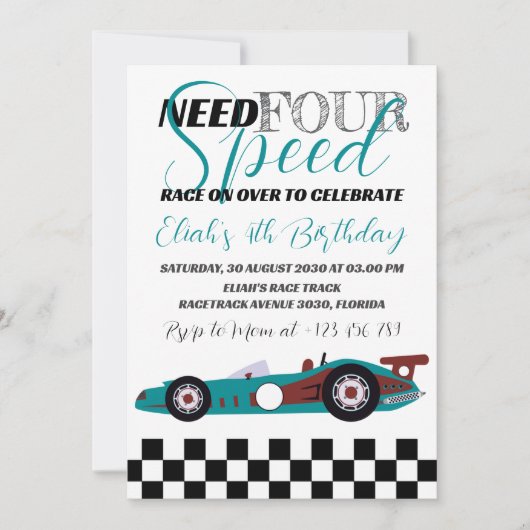 Invitation Nécessité de vitesse Anniversaire de course (Devant)