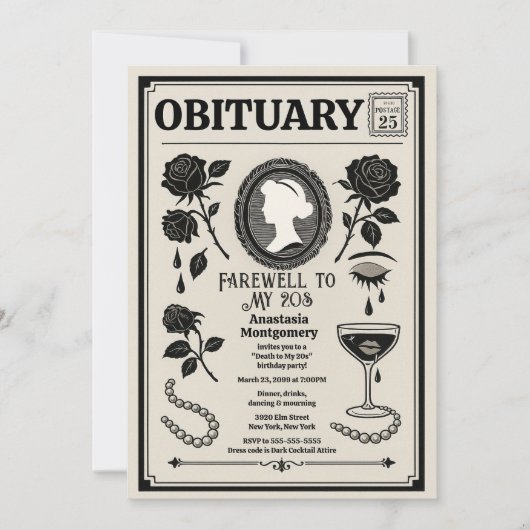 Invitation Nécrologie Journal 30e anniversaire RIP Mes 20 ans (Devant)