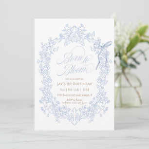 Invitation Née pour fleurir Fleur Bleue Anniversaire