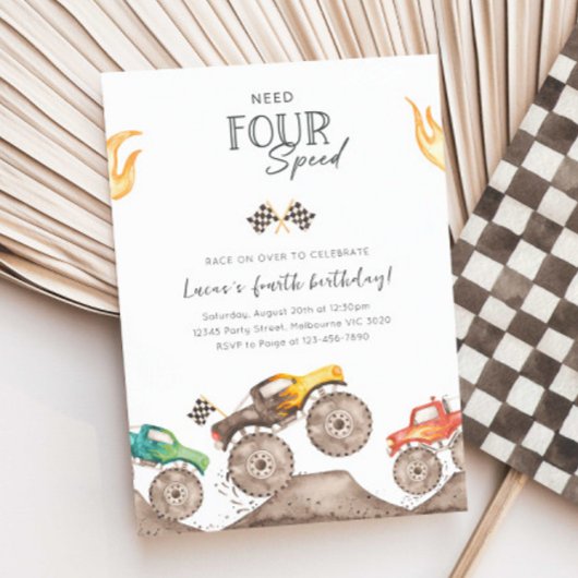 Invitation Need Four Speed Monster Truck 4th Birthday Bash