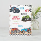 Invitation Need Four Speed Monster Truck Boy 4th Birthday (Debout devant)
