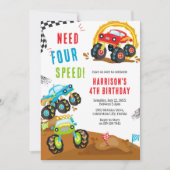 Invitation Need Four Speed Monster Truck Boy 4th Birthday (Devant)