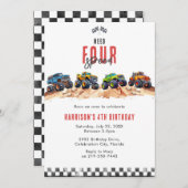 Invitation Need Four Speed Monster Truck Boy 4th Birthday Inv (Devant / Derrière)