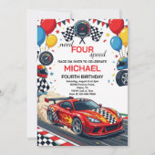 Invitation Need Four Speed Red Race Car 4th Birthday Party (Devant)