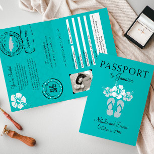 Invitation Negril Jamaïque Turquoise Passeport Mariage